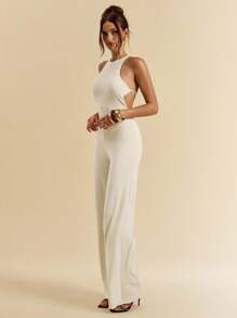 SHEIN BAE Bộ đồ liền thân hở lưng gợi cảm mùa hè cho nữ Bộ đồ liền thân màu đen Đồ bơi một mảnh đi biển Đồ bơi đi chơi đêm Trang phục đi nghỉ - Màu be - Xem 6