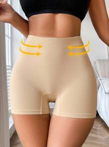 SHEIN 女士无缝束腰提拉内衣短裤，塑身裤，1 件 - 杏色 - 查看 5