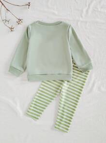SHEIN Vintaside Kids Baby/Toddler Girls 0-3Y Spring/Summer Casual Home & Outdoor Cute Fruit Pear Print Crew Neck Long Sleeve Sweatshirt + Ribbed Leggings 2Pcs Outfits Set Fall Winter - Green - View 2