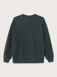 SHEIN Áo nỉ cổ tròn in họa tiết đa năng thoải mái, dễ mặc cho bé trai tuổi teen, mặc hàng ngày - màu xanh lá - Xem 5