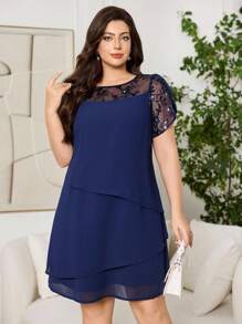 Ellevyn Váy voan xếp nếp nhiều lớp, cổ và tay áo cỡ lớn, đính sequin, màu xanh đậm, váy cho mẹ cô dâu, mùa hè, thời trang cho mùa hè - Màu xanh hải quân - Xem 13
