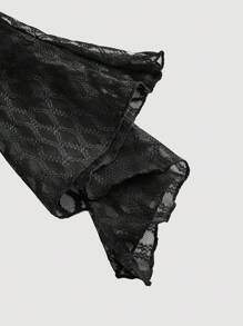 SHEIN MOD Áo thun tay loe buộc dây họa tiết lưới tương phản phong cách Gothic cổ điển Y2K cỡ lớn, cổ điển, bohemian, tối màu, phong cách cung điện, phong cách ma cà rồng, dành cho tiệc Halloween - màu đen - Xem 6