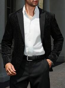 Manfinity AFTRDRK Men's Solid Color Gorgeous Party Stitching Front Buttoned Pocket Long Sleeve Casual Blazer - Black - View 4