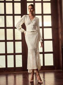 ZEYLAH ÁO BLOUSE DÀI TAY CỔ V, REN EO, THANH LỊCH, THÍCH HỢP CHO ĐẦU THU - Màu be - Xem 5