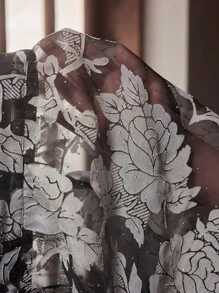 ZEYLAH Blusa transparente con estampado floral - Blanco y Negro - Ver 7