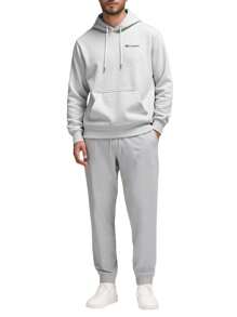 Champion Men's Casual Versatile Simple Drawstring Pouch Pocket Hoodie - Light Grey - View 3