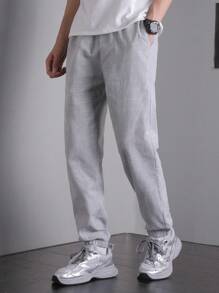 SHEIN Teen Boys' Casual Comfy Plaid Drawstring Jogger Pants, Versatile For Outings And Daily Wear