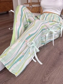 Women's Sweet Bow Decor Pants Pajama Bottom, Fall, Winter - Multicolor - View 6