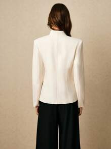 Poéselle 1 pieza Blazer elegante de unicolor y doble botonadura para mujer, blazer de mujer, blazer de doble botonadura, chaqueta de traje para mujer, blazer color marfil para otoño/invierno