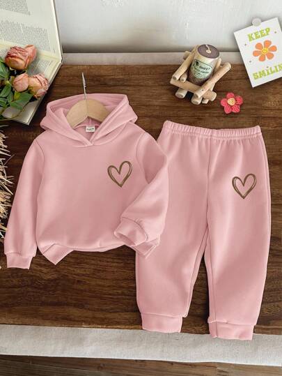 SHEIN Stickad mjuk huvtröja och byxor för babyflicka, avslappnad lös långärmad träningsoverall, lämplig för höst/vinter