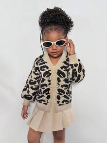 Leopard Print Single-Breasted Loose Casual Bow-Tied Cardigan, Sibling Matching Outfits, Autumn/Winter (Sold Separately, 2 Pieces) Fall - Multicolor - View 4
