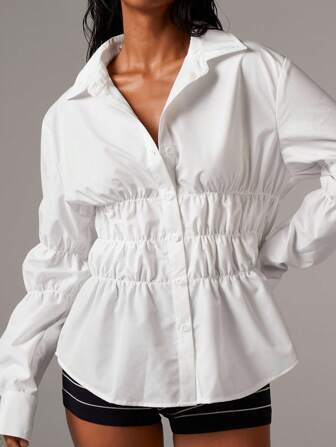 Athîral 女士休闲纯色褶饰衬衫