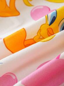 LOONEY TUNES X SHEIN 女宝宝卡通粉色爱心图案可爱连体衣，秋冬款 - 黃色 - 查看 7
