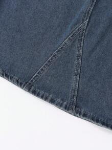 SHEIN Girls' Casual All-Match School Style Simple Washed Light Blue Denim Skirt Fall Winter