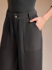 Barbara Mancini 深灰色透明雪纺高腰阔腿裤商务秋季基本款 - 深灰色 - 查看 5