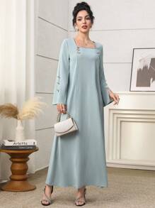 Yasmyna Kaftan y Jalabiya en color verde menta con decoración de lazo con textura floral hecho a mano para damas