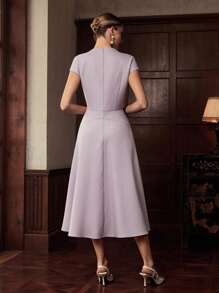 ZEYLAH 短袖束腰长款优雅秋冬连衣裙 - 紫色 - 查看 3