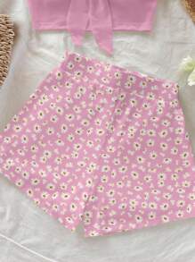 Soleia 2 件套女士粉色花卉雏菊印花套装，适合夏季 - 粉色 - 查看 3