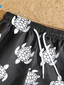 男童黑白海龟图案抽绳裤腰泳裤