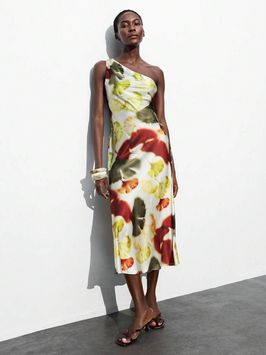 Maija 秋季女士枫叶印花度假风无袖连衣裙，优雅夏威夷风格连衣裙，适合婚礼宾客，性感派对礼服，生日礼服