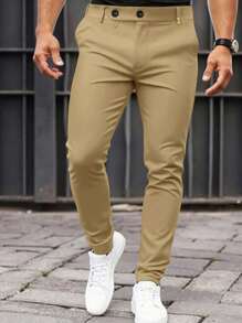 Manfinity Mode Men's Formal Business Casual Suit Pants,Boyfriend Gifts Men Khaki Pants Men Slim Fit Pants Beige Pants Men Men Stretchy Dress Pants Men Skinny Dress Pants - Khaki - View 3
