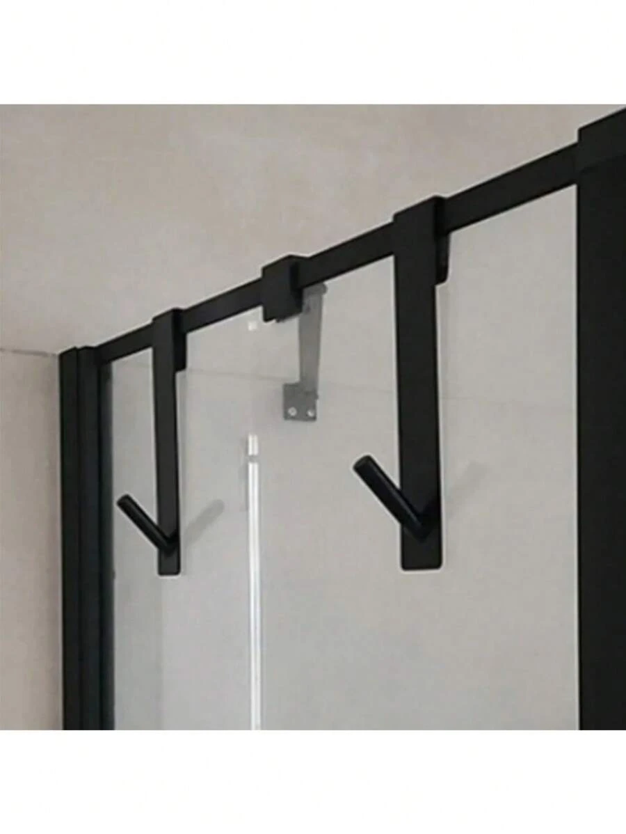 1pc Stainless Steel Shower Door Hook, Bathroom Frameless Glass Shower Door Extended Hook, Heavy Duty Towel Robe Hook - Black - View 1