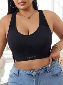 NudeFit Sujetador deportivo sin costuras de talla grande con estampado de letras en tejido doble casual para ropa interior