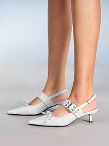 CUCCOO GRLICON Giày sandal đế xuồng hở lưng màu đỏ mũi nhọn phong cách mới cho nữ - trắng - Xem 3