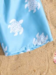 Traje de baño para niños con gráfico de tortuga y cintura con cordón - Multicolor - Ver 6