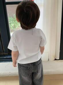 Hapijoa 男婴夏季圆领纯色休闲街头风T恤 - 白色 - 查看 2