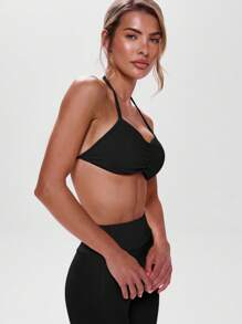 Musera Sport Halterneck Scrunch Center Strap Back Bra Active Workout Gym, Padel, Tennis, Pickleball Fitness Yoga Pilates Daily Casual - Black - View 2