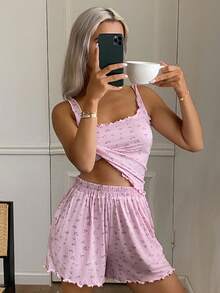 DAZY 2pcs/Set Women Comfy Ditsy Floral Pajama Set - Baby Pink - View 7