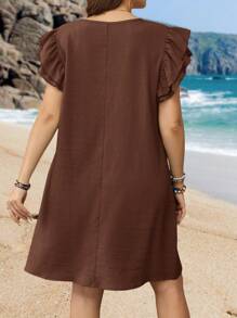 EMERY ROSE Damen Große Größen Sommer Einfarbig Flügelärmel gerades Lässig Kleid