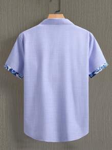 Manfinity RSRT Men's Summer Floral Print Patchwork Short Sleeve Button-Up Shirt - Purple - View 2