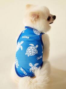 PETSIN 2pc Pet Cat Dog Universal Turtle Cartoon Print Summer Vacation Style Casual Comfortable Breathable Dog Vest - Multicolor - View 3