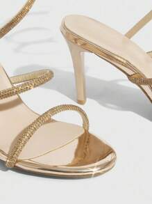 CUCCOO SZL Round Toe High Heel Rhinestone Studded Sexy Ladies' High Heel Sandals - Champagne - View 10