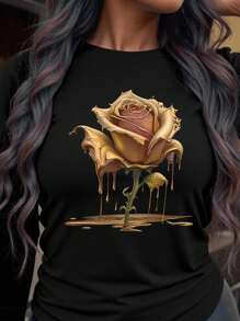 Maweii Vacation Spring Resort Wear Women Floral Print T-Shirt - Black - View 4