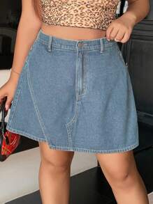 Dazy Plus Dark Wash A-Line Straight Denim Shorts Skirt, Summer - Light Wash - View 5