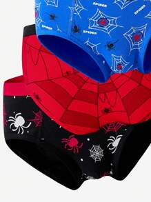 Set de 5 calzoncillos tipo bóxer de algodón con estampado de araña, transpirables, para niños pequeños