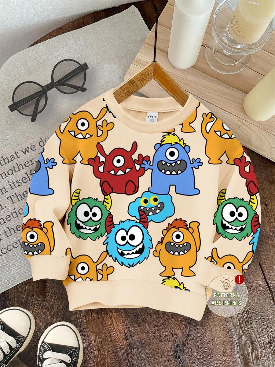 男童休闲宽松圆领舒适针织长袖运动衫，适合秋冬季 - 彩色 - 查看 1