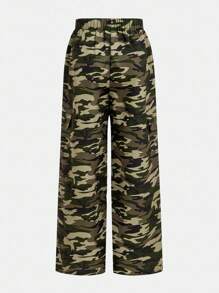 SHEIN Girlism 3 件套青少年女孩连帽网眼短款上衣、吊带背心和迷彩工装裤，休闲街头风格服装，秋季 - 彩色 - 查看 10