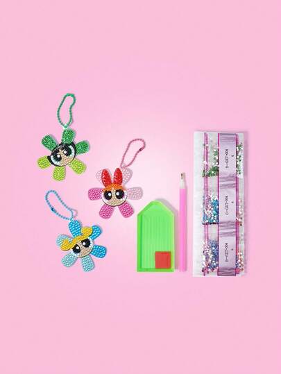 THE POWERPUFF GIRLS X SHEIN 花朵、气泡、毛茛图案可爱花卉挂钻画