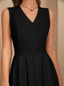 CLARA VERO Women's Solid Corset Detailed Elegant Midi Dress - Black - View 6