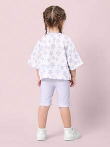 SUMWON Adorable Daisy Print Cropped T-Shirt Girls Summer Floral Pattern Toddler Tee Set Spring Garden Collection - Mauve Purple - View 2