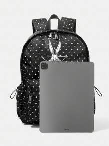 LOONEY TUNES X SHEIN Ladies Casual Commuter Backpack With Cartoon Rabbit And Star Pattern, Fashion, School Backpack - Black - View 4