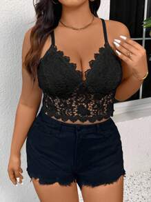 Firerie Plus Size Elegant Lace Camisole For Spring/Summer Holidays - Black - View 12