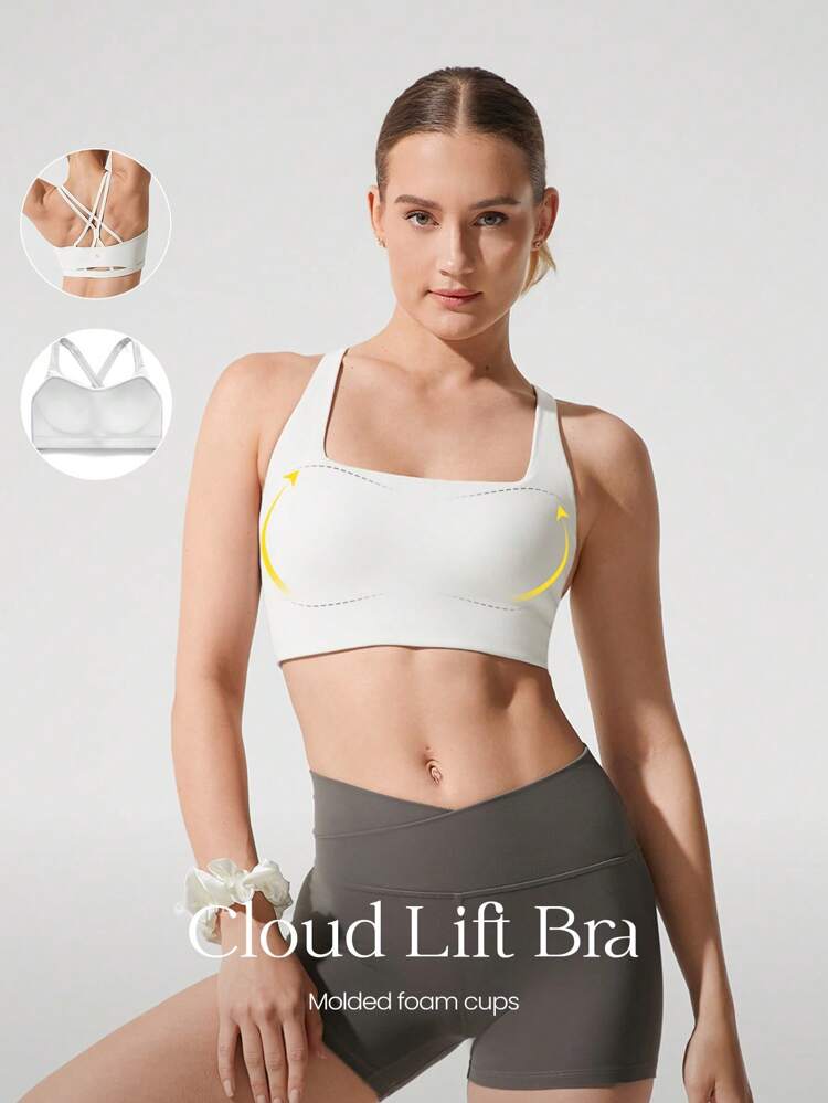 FeatherFit™ Start To Finish Double Crossover Back Built-In Cups Sports Bra Low Impact Yoga Pilates Studio Daily Casual Wear