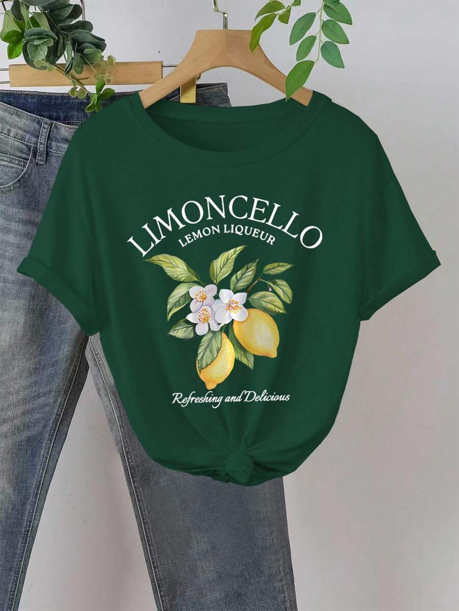 INAWLY 女式柠檬字母印花休闲短袖 T 恤，夏季图案 T 恤女式上衣