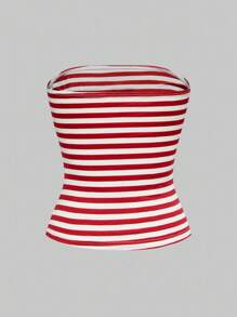 ROMWE J-Fashion Top bandeau fruncido con estampado de lema y estrella para la cintura para mujeres, estilo Y2K