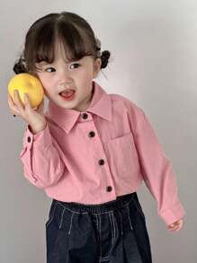 Dazy Kids Baby Girl Solid Color Long Sleeve Single-Breasted Casual Pocket Top,Toddler Fall Clothes - Pink - View 5